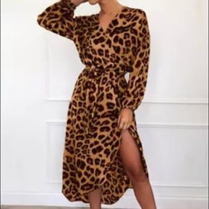 Leopard dress 2019 with long chiffon size XL
